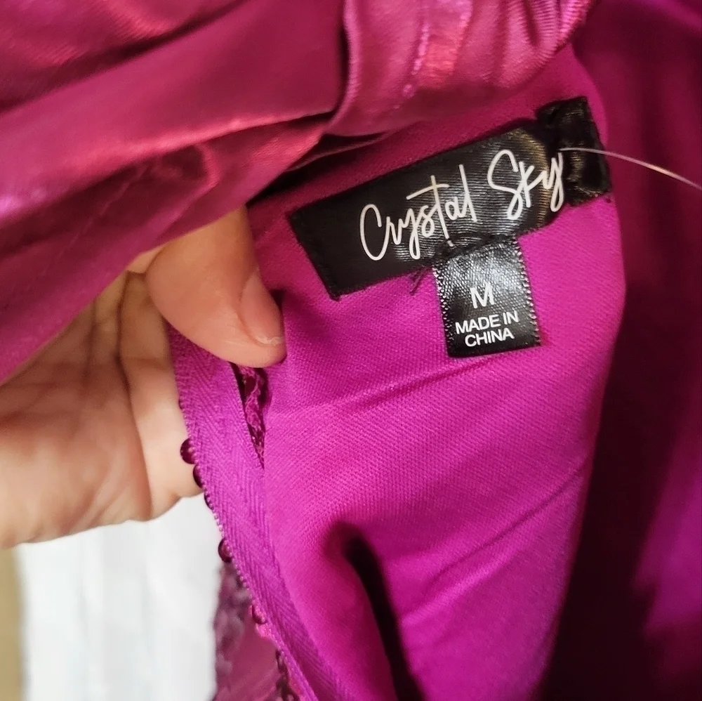 Crystal sky sequin hot pink mini dress Y2K - Picture 4 of 5